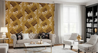 Retro wallpaper pattern in warm ocher with soft beige botanical movement, GD8727