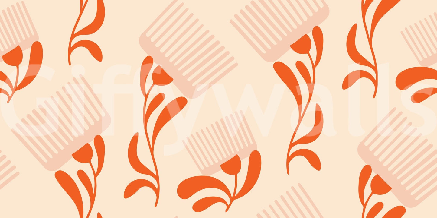 Terracotta beige wallpaper with graphic comb repeat and flowing lines, GD8728