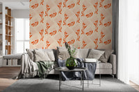 Mid Mod Wildflower Comb wallpaper with airy beige terracotta contrast, GD8728