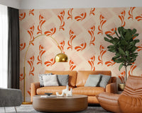 Office room with Mid Mod Wildflower Comb Beige Terracotta Wallpaper, GD8728