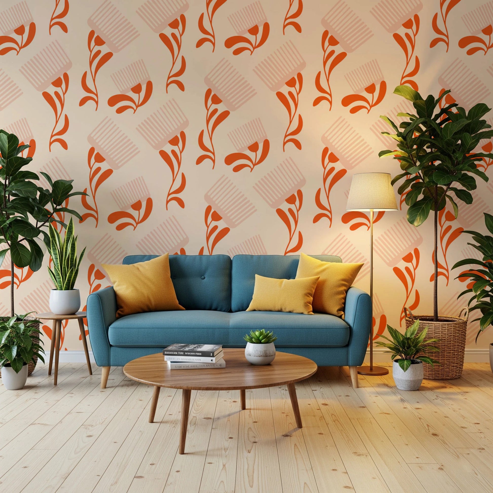 Beige Terracotta Wallpaper featuring Mid Mod Wildflower Comb repeat, GD8728