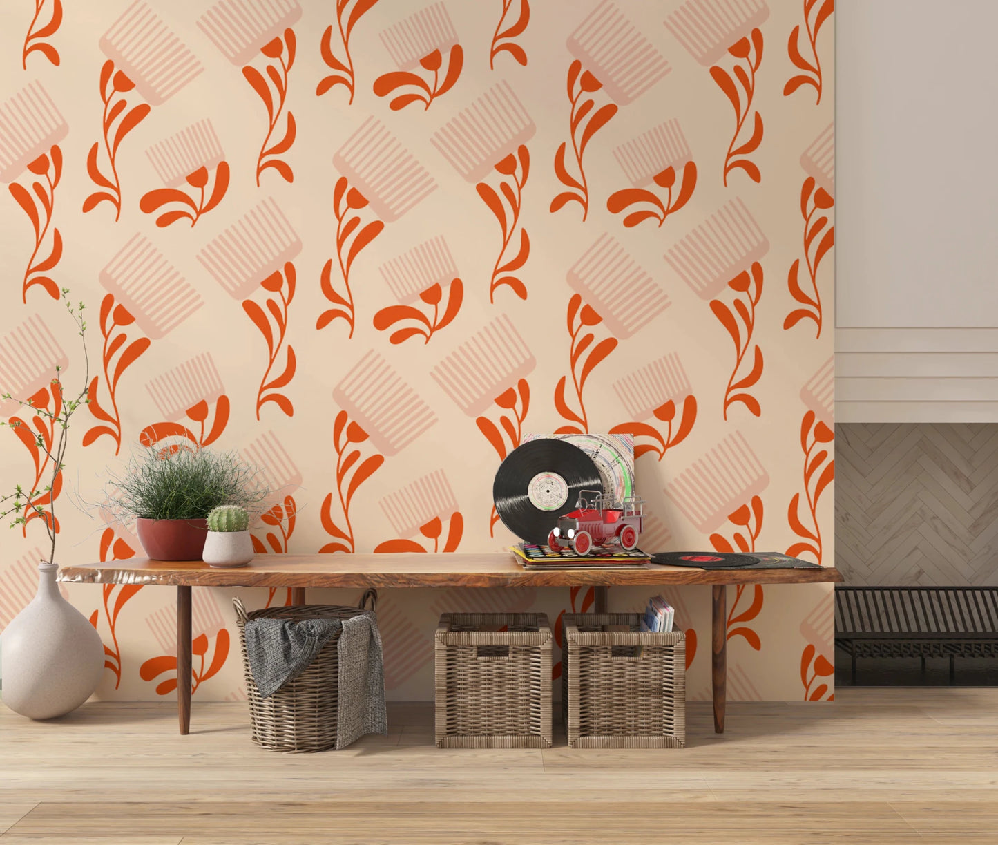 Mid Mod surface design blending Wildflower Comb shapes and warm neutrals, GD8728
