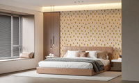 Bedroom styled in Mid Mod Wildflower Dots wallpaper with warm ocher dots
