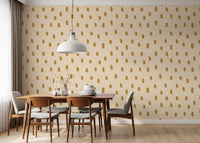 Mid Mod Wildflower wallpaper with spaced ocher forms and airy pattern flow