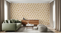 Beige ocher wallpaper with Wildflower Dots in a playful retro repeat