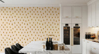Dining area wall featuring Mid Mod Wildflower Dots wallpaper in beige ocher