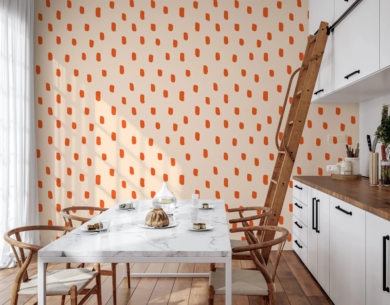 Mid Mod Wildflower Dots - Beige Terracotta  Wallpaper⁠