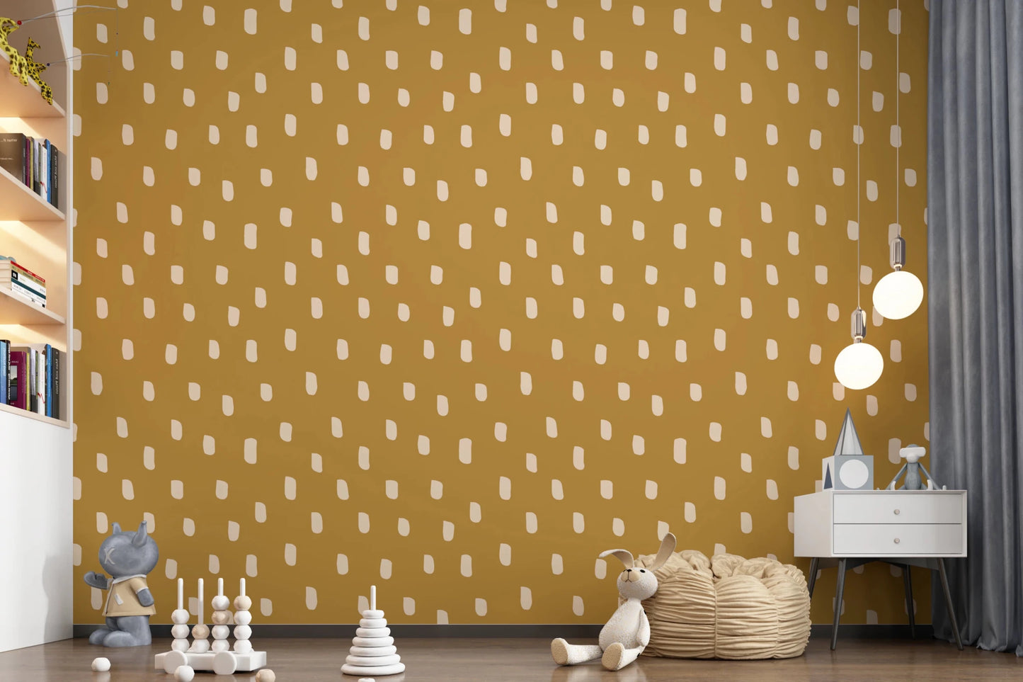 Mid Mod Wildflower Dots - Ocher Beige  Wallpaper⁠