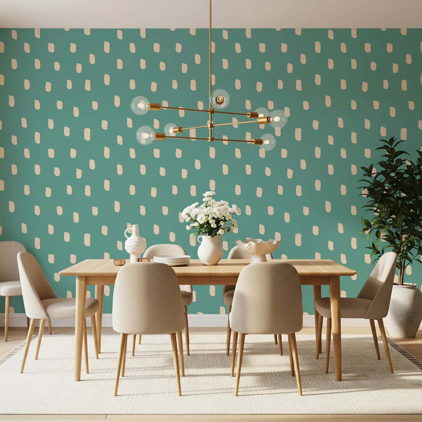Wildflower dot wallpaper in muted teal with a simple geometric layout, GD8719