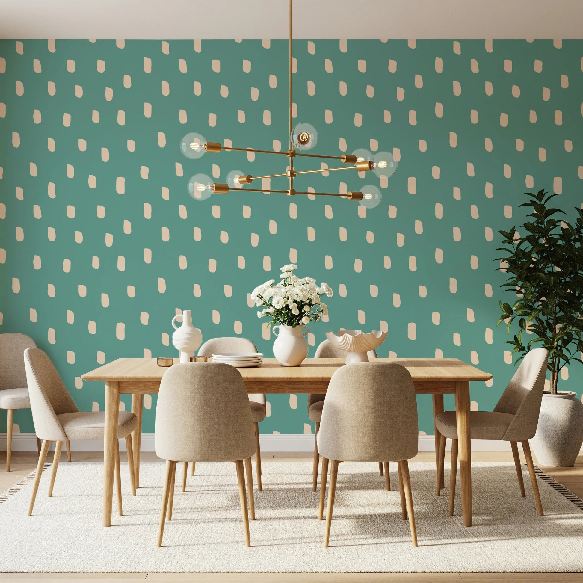 Wildflower dot wallpaper in muted teal with a simple geometric layout, GD8719