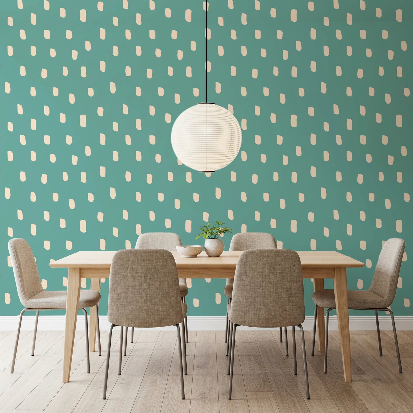 Teal beige wallpaper with irregular dot shapes and an airy modern rhythm, GD8719