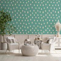 Retro-inspired wallpaper with beige marks set across a smooth teal ground, GD8719