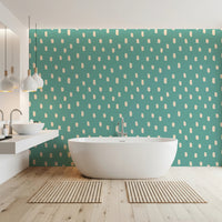 Mid mod teal wallpaper featuring scattered organic dots in warm beige, GD8719