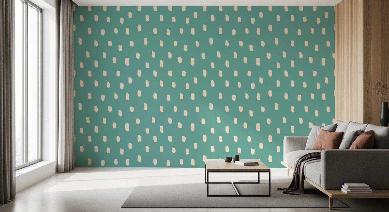 Mid Mod Wildflower Dots - Teal Beige Wallpaper⁠