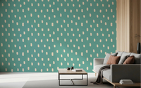Mid Mod Wildflower Dots wallpaper brightening a hallway in teal beige, GD8719