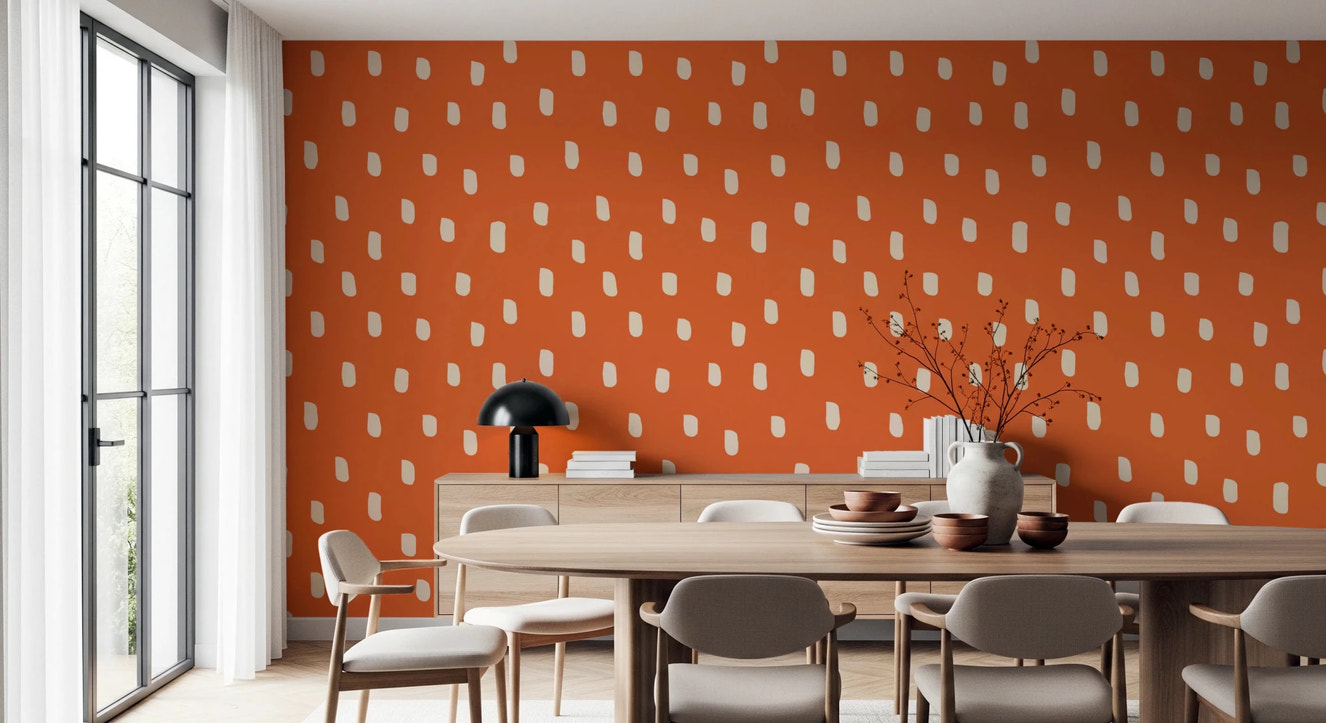 Mid Mod Wildflower Dots - Terracotta Beige Wallpaper⁠