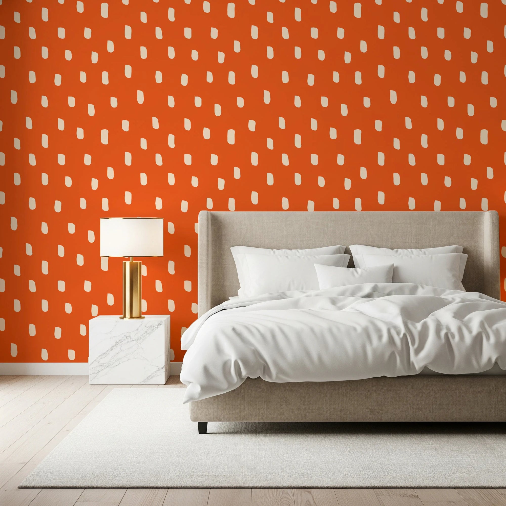 Mid Mod Wildflower Dots wallpaper in a bedroom with terracotta beige pattern, GD8720