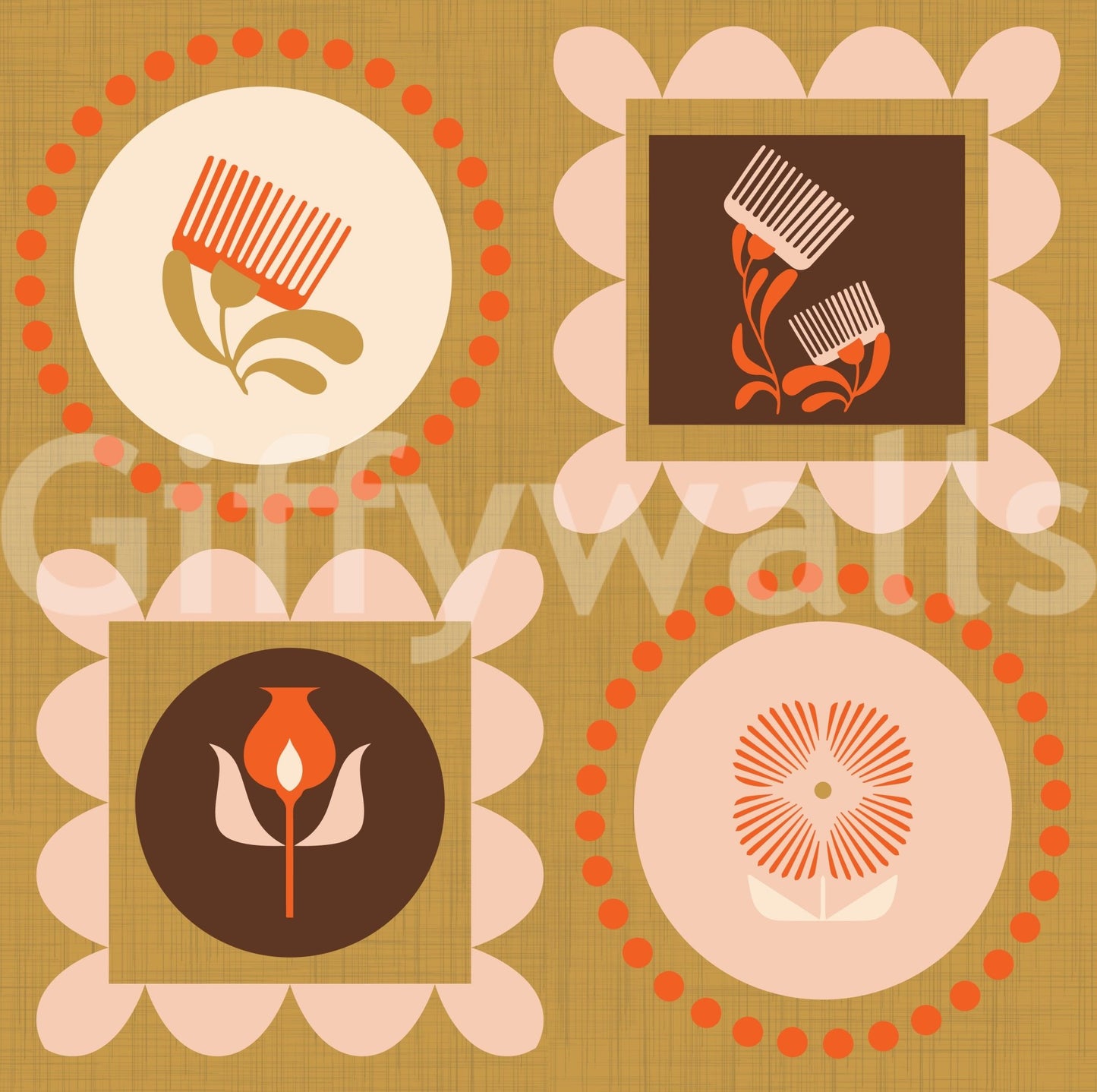 Wildflower Frames Cream Terracotta Wallpaper with soft mid-century structure