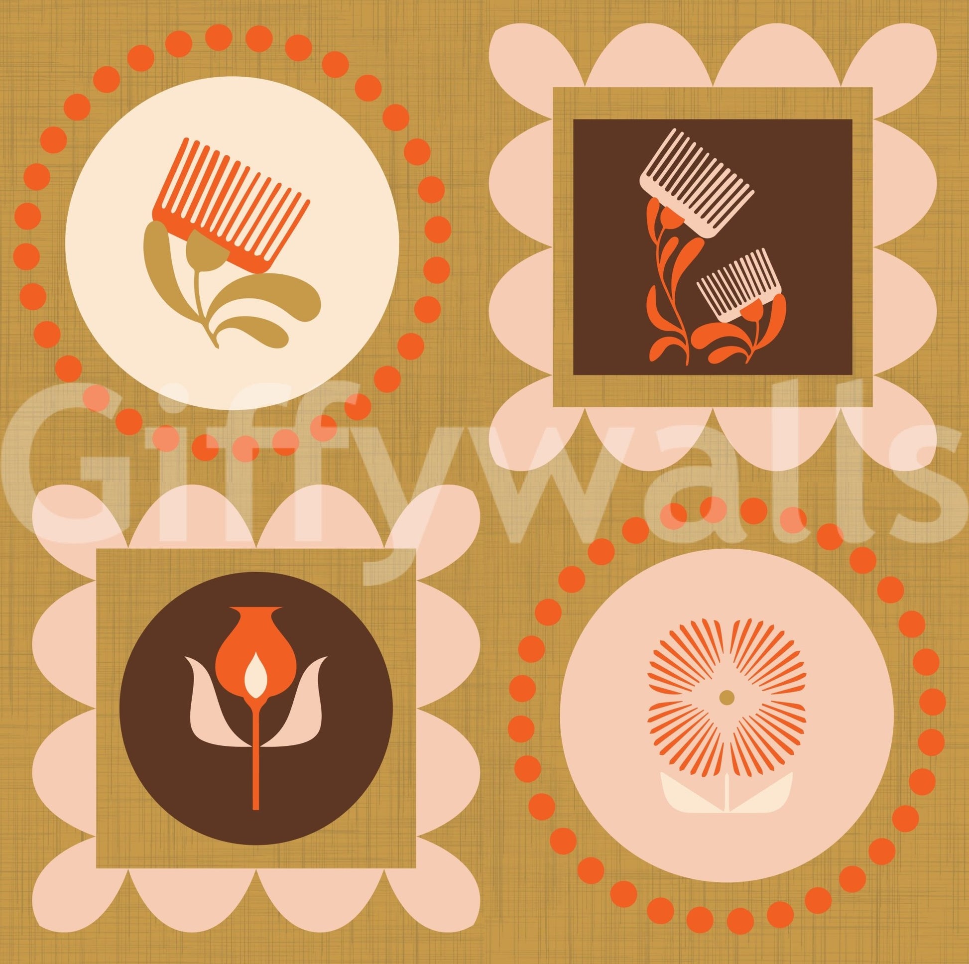 Wildflower Frames Cream Terracotta Wallpaper with soft mid-century structure