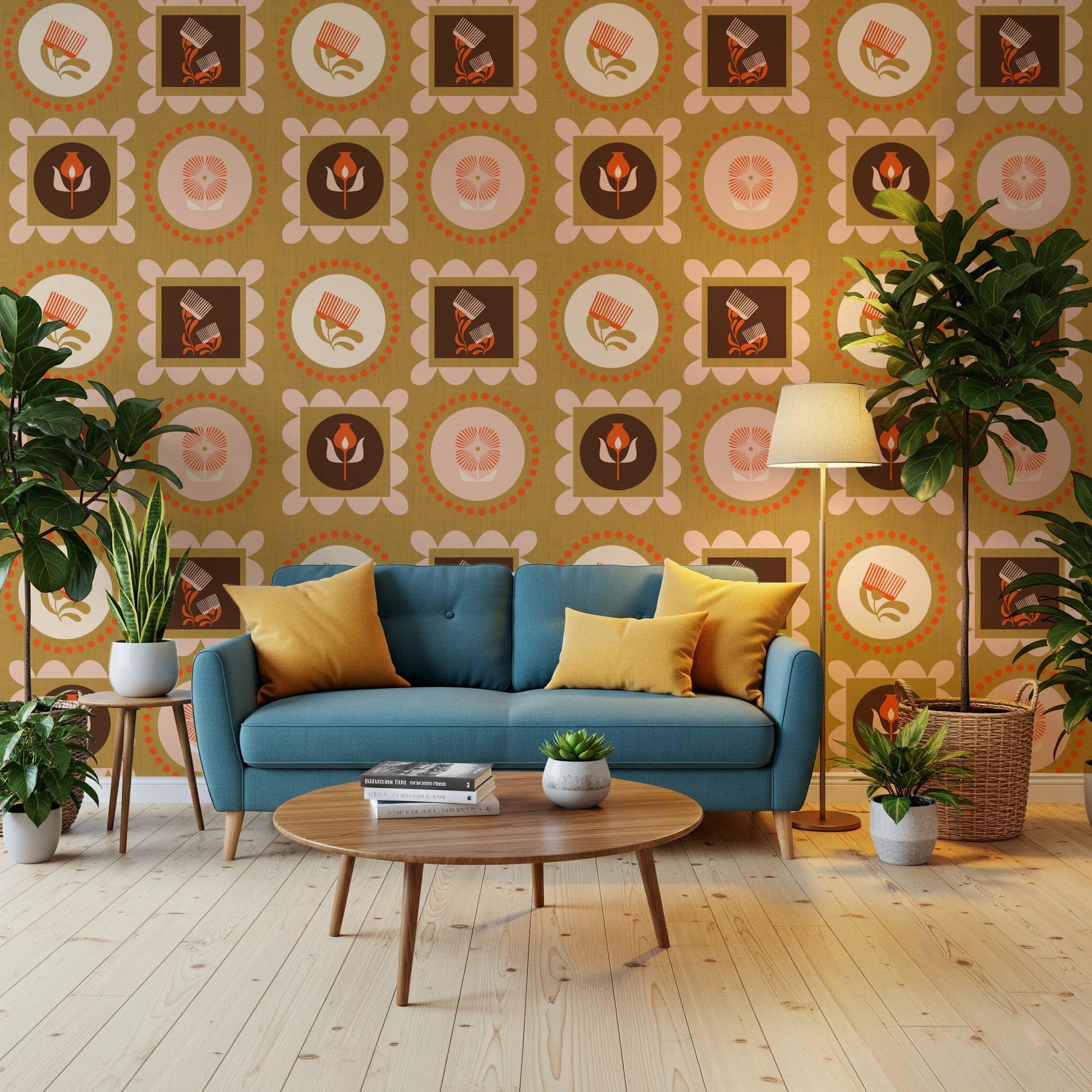 Hallway styled with Botanical Collage Wallpaper in soft cream and terracotta