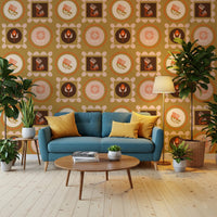 Hallway styled with Botanical Collage Wallpaper in soft cream and terracotta