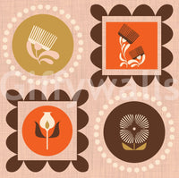 Terracotta Wallpaper with mid-century floral graphics and neat layout