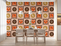 Collage Wallpaper with bold flower symbols and warm earthy contrast