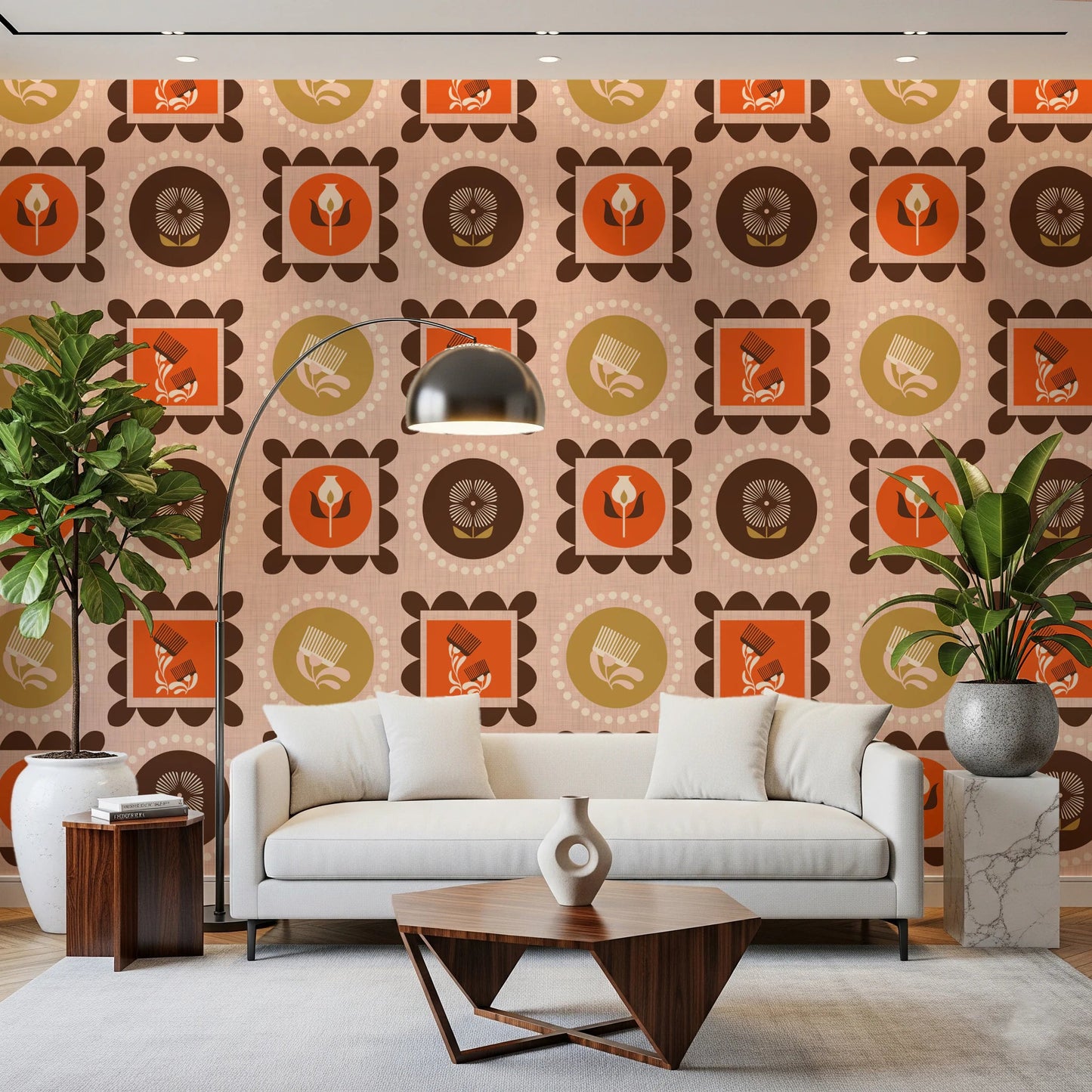 Hallway styled in Botanical Collage Wallpaper with framed floral blocks