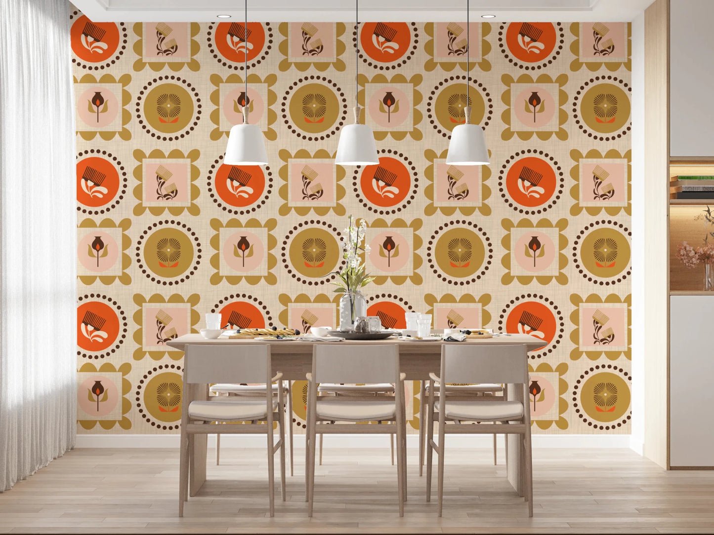 Mid Mod Wildflower Frames Wallpaper with retro botanical collage layout