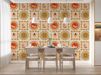 Mid Mod Wildflower Frames Wallpaper with retro botanical collage layout