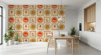 Wildflower Frames Wallpaper with graphic floral panels and warm tones