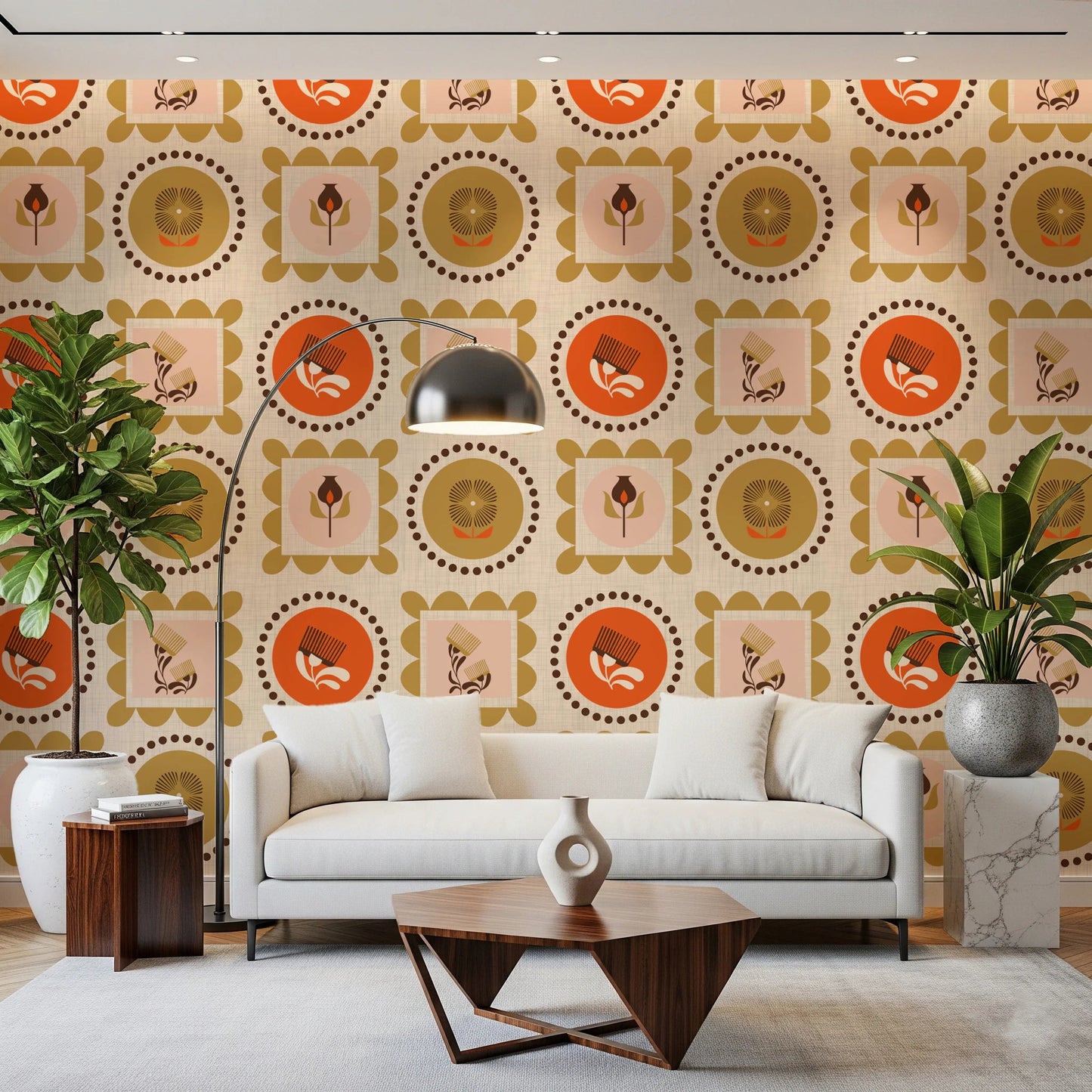 Hallway styled in Botanical Collage Wallpaper with framed floral motifs