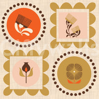 Terracotta Wallpaper with mid-century floral symbols and soft grid base