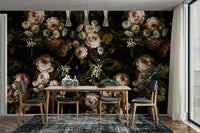 A tasteful baroque bloom wall mural of flowers.

