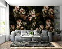 An artistic dark bloom mural for home decor.

