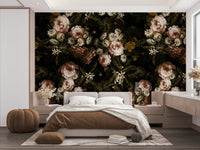 An elegant midnight bloom wall mural for dramatic decor.

