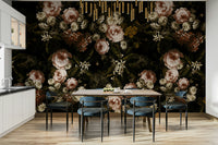 A classic dark floral wallpaper for walls with subtle color.

