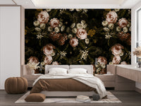 An elegant midnight bloom wall mural for dramatic decor.

