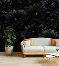 Night garden mural with blooming flowers

