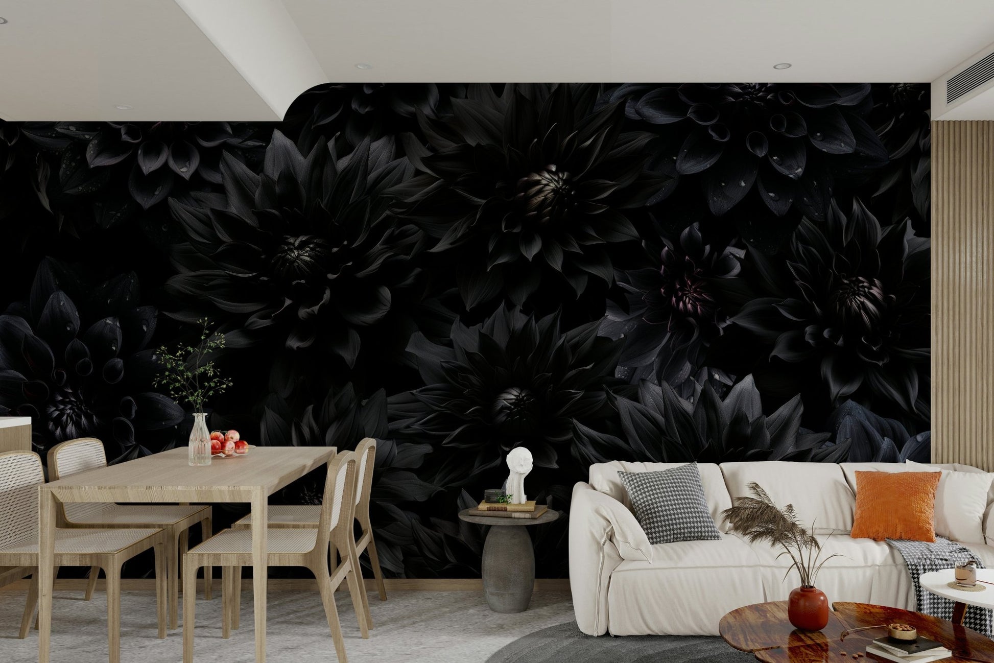 Elegant flower mural in dark, rich colors

