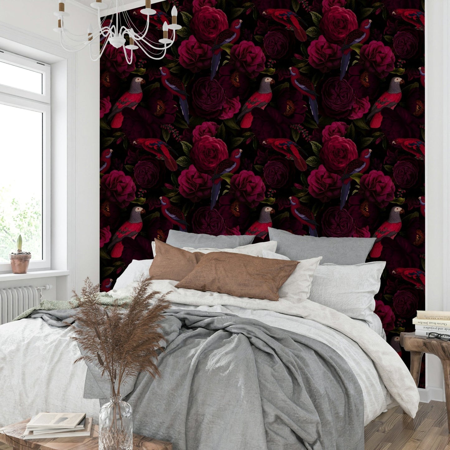 Abstract dark floral design wallpaper for contemporary walls, GD1378