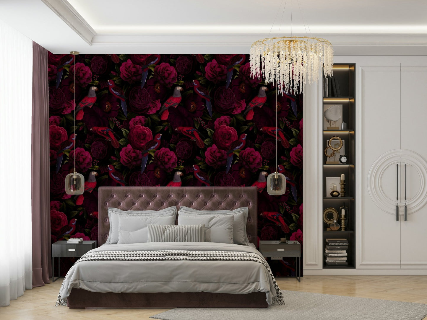 Elegant midnight bloom wallpaper with floral design, GD1378
