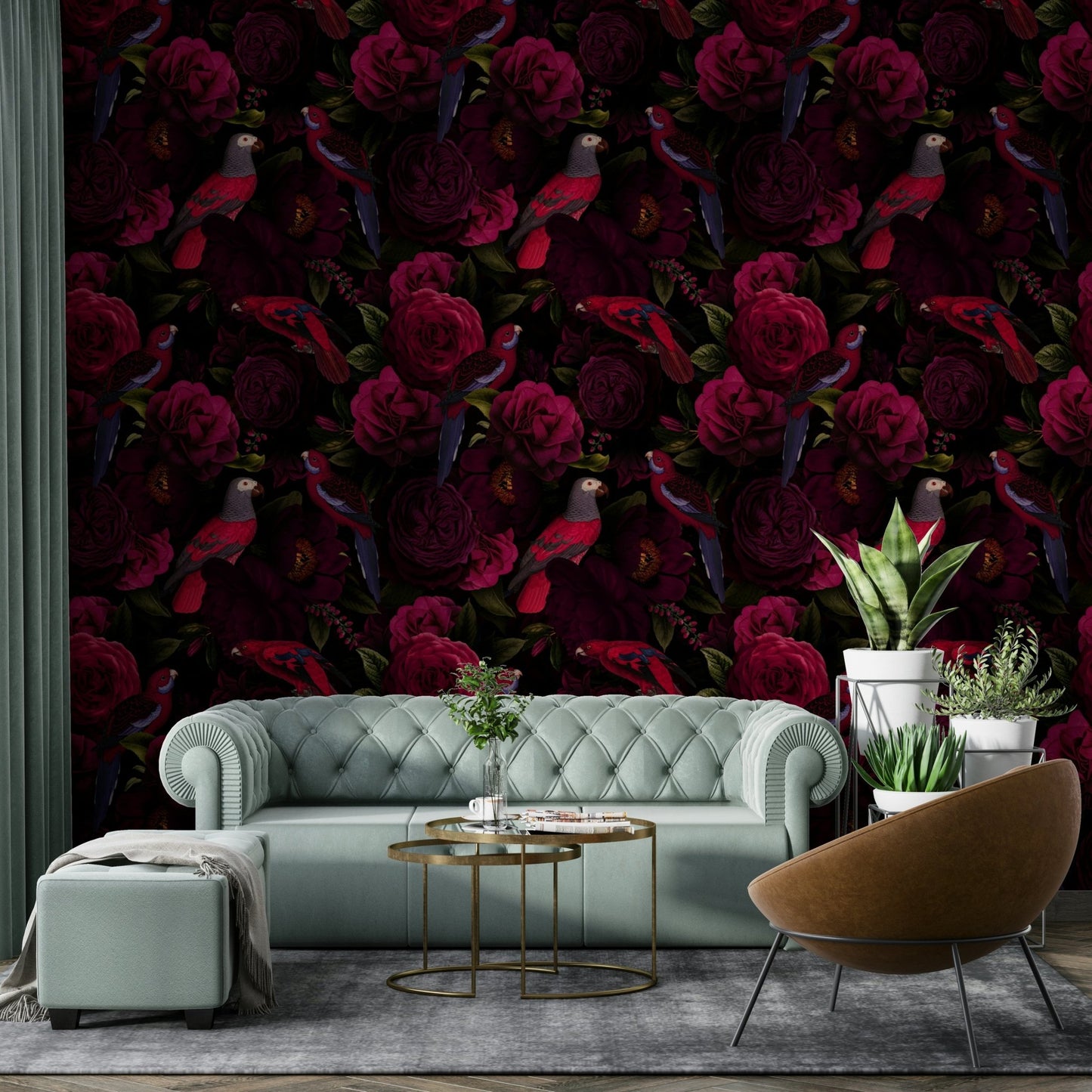 Dark floral wallpaper for modern bedroom decor, GD1378