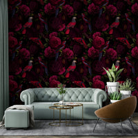 Dark floral wallpaper for modern bedroom decor, GD1378