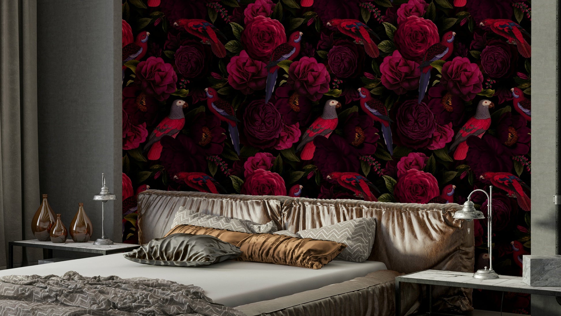 Sophisticated midnight bloom wallpaper for interiors

