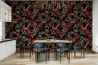 Floral wallpaper design with deep midnight tones

