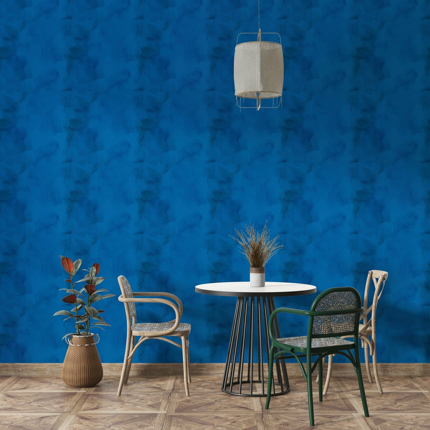 A detail shot of the elegant lines in the wallpaper.

