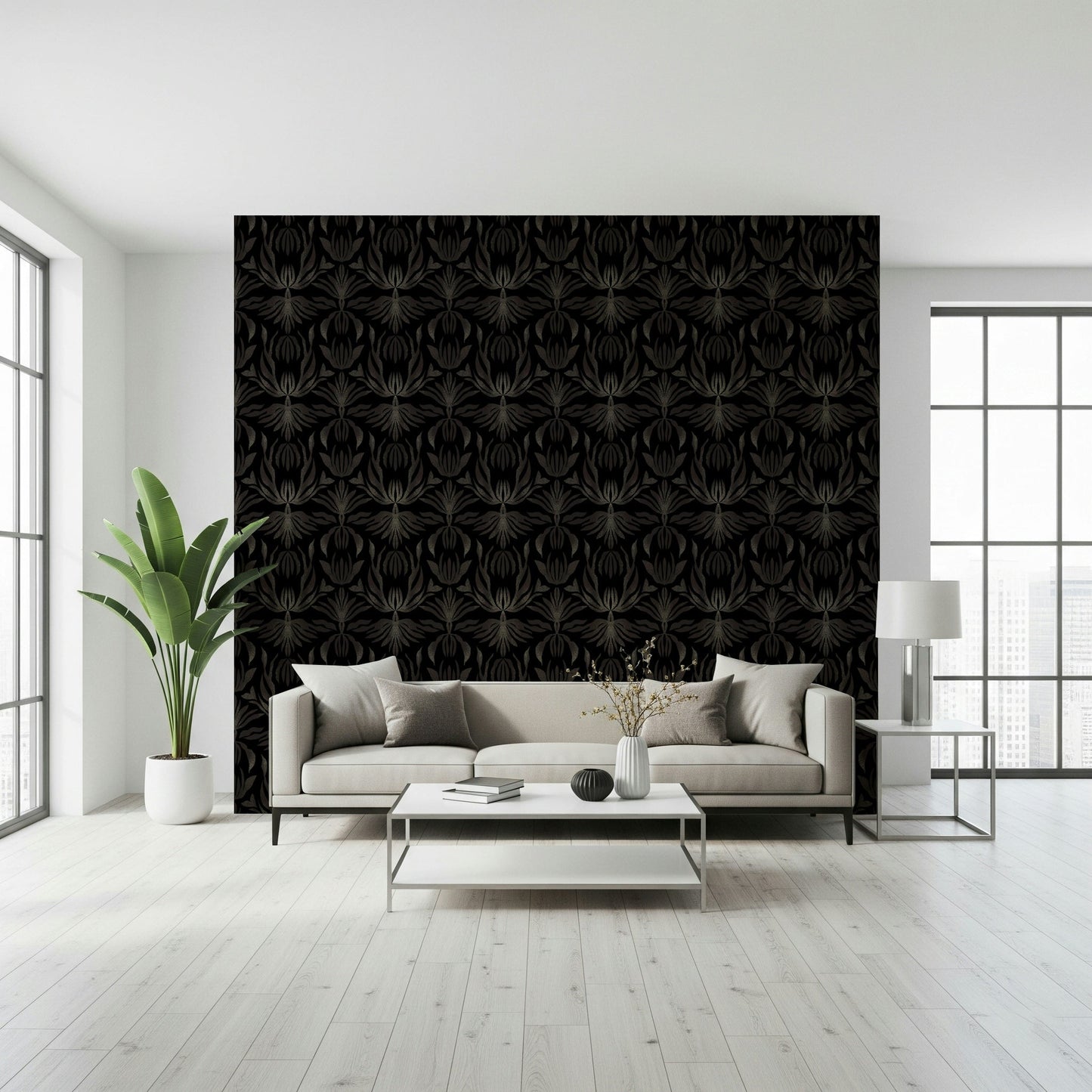 A graceful subtle pattern wall mural in rich, lavish tones.