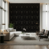A serene subtle floral wall mural in rich, dark tones.