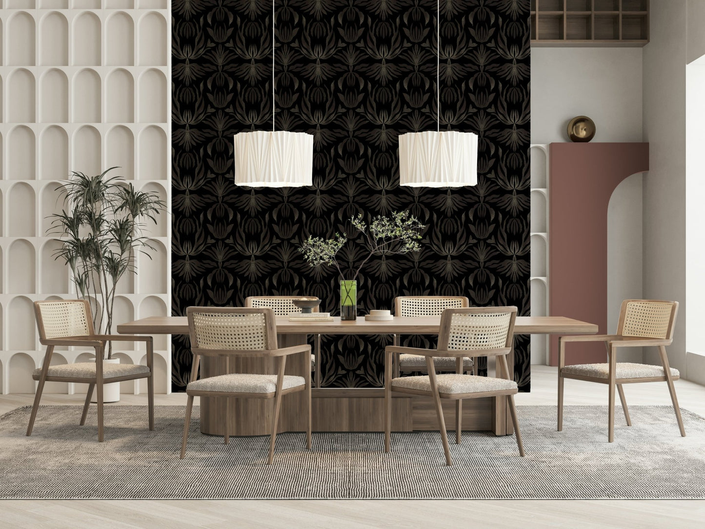 A beautiful modern art wall mural of delicate leaves.